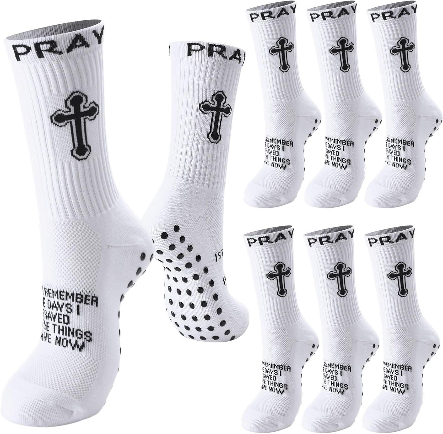 4 Pairs Christian Cross Socks Cross Grip Soccer Sock Anti Slip with Bible Verse Card I Still Remember The Day I Pray or Men Dad Husband Birthday Easter Religious Soccer Sock Jesus VBS Gits Unique