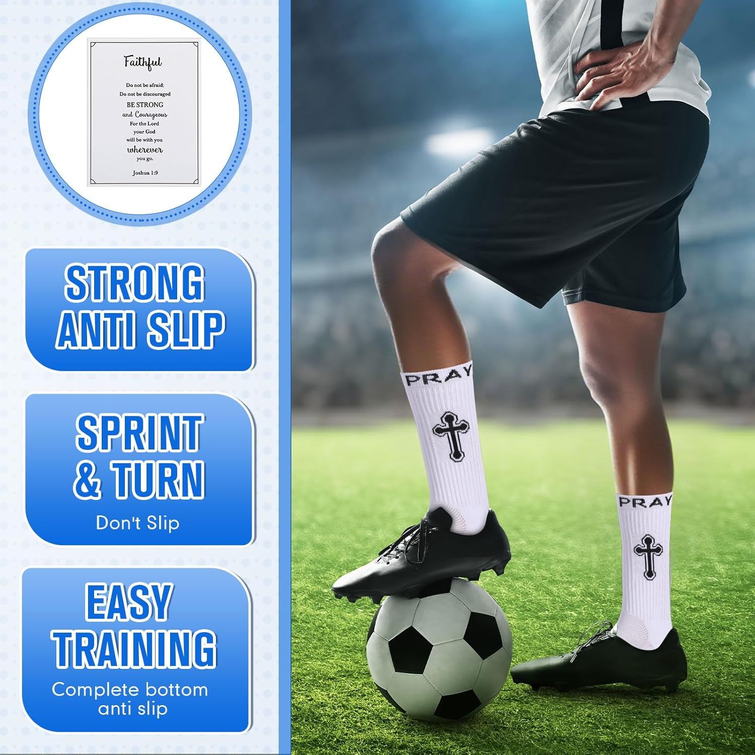 4 Pairs Christian Cross Socks Cross Grip Soccer Sock Anti Slip with Bible Verse Card I Still Remember The Day I Pray or Men Dad Husband Birthday Easter Religious Soccer Sock Jesus VBS Gits Unique