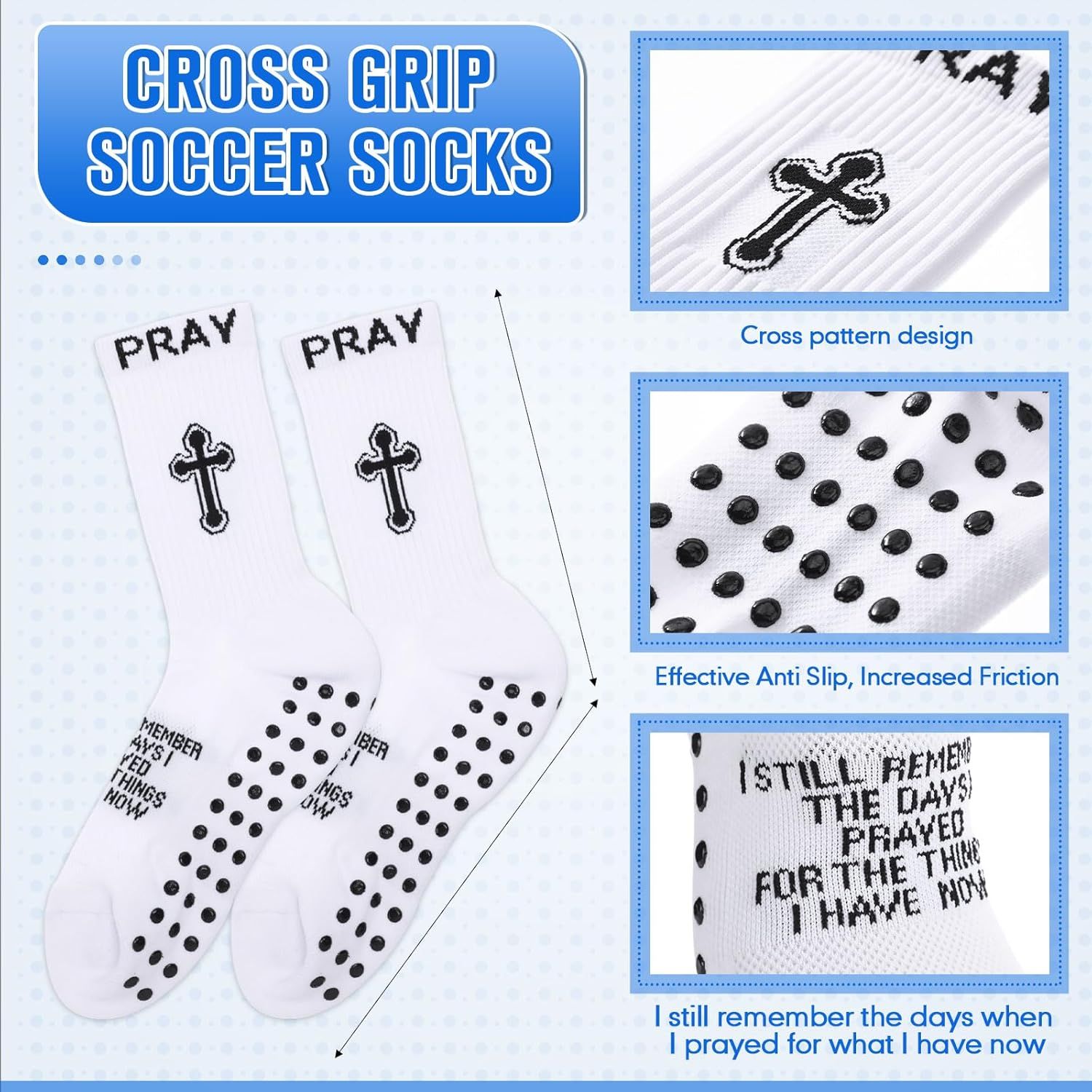 4 Pairs Christian Cross Socks Cross Grip Soccer Sock Anti Slip with Bible Verse Card I Still Remember The Day I Pray or Men Dad Husband Birthday Easter Religious Soccer Sock Jesus VBS Gits Unique