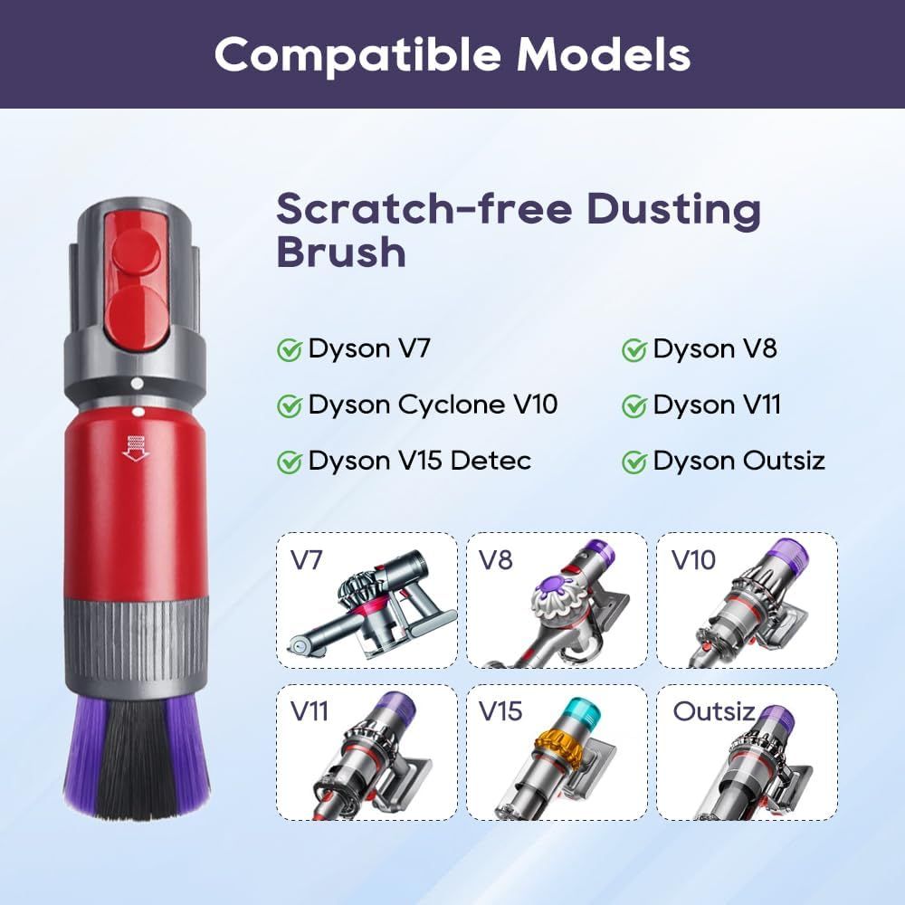 Traceless Scratch-ree Dusting Brush Compatible with Dyson V7 V8 V10 V11 V12 V15 Gen5 detect and Gen5 outsize Vacuum Cleaners, Handy Sel-cleaning Sot Bristles NOT or Digital Slim Series Awezingly