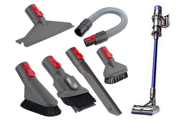 6Pcs Brush Attachment Tools Kit Compatible for Dyson V7 V8 V10 V11 Vacuum Cleaner Accessories Cordless Stick Vacuum Cleaner Accessory Replacement Including Flexible Hose, Crevice Tool, Mattress Tool, Stiff Dust Brush Awezingly