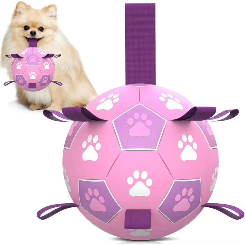 Durable Dog Soccer Ball Toy, 15cm Inflatable Soccer Ball, Teething and Entertainment Training Ball, Includes Pump - Pink Unique