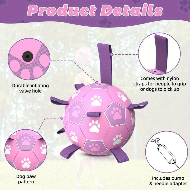 Durable Dog Soccer Ball Toy, 15cm Inflatable Soccer Ball, Teething and Entertainment Training Ball, Includes Pump - Pink Unique