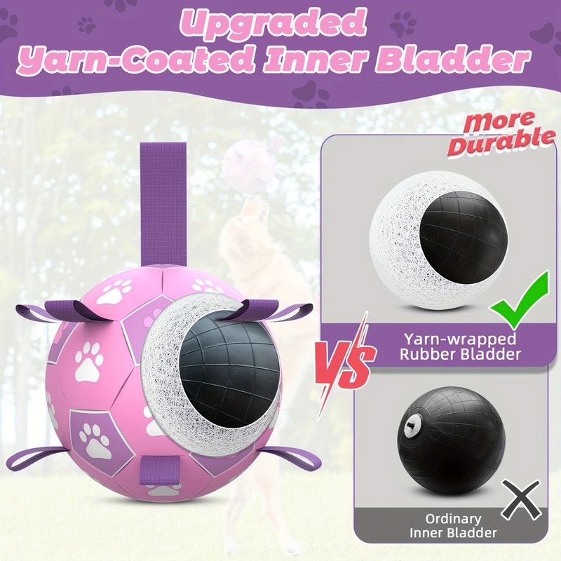 Durable Dog Soccer Ball Toy, 15cm Inflatable Soccer Ball, Teething and Entertainment Training Ball, Includes Pump - Pink Unique