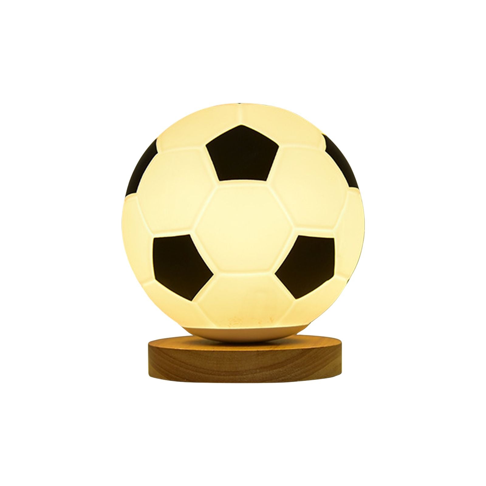 Soccer Remote Control LED Night Light Solid Wood Glass Small Table Lamp Remote Dimming Bedside Bedroom Study Decoration Unique