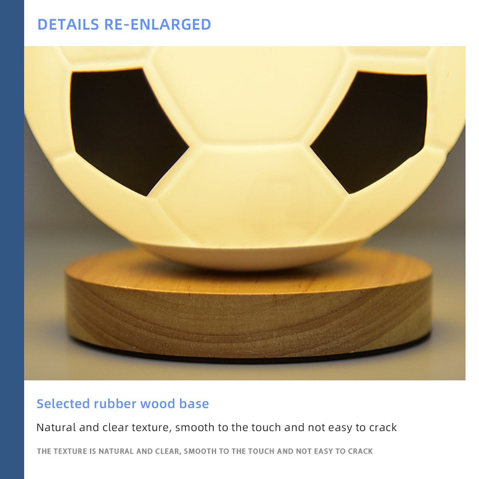 Soccer Remote Control LED Night Light Solid Wood Glass Small Table Lamp Remote Dimming Bedside Bedroom Study Decoration Unique