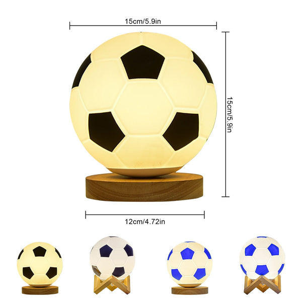 Soccer Remote Control LED Night Light Solid Wood Glass Small Table Lamp Remote Dimming Bedside Bedroom Study Decoration Unique