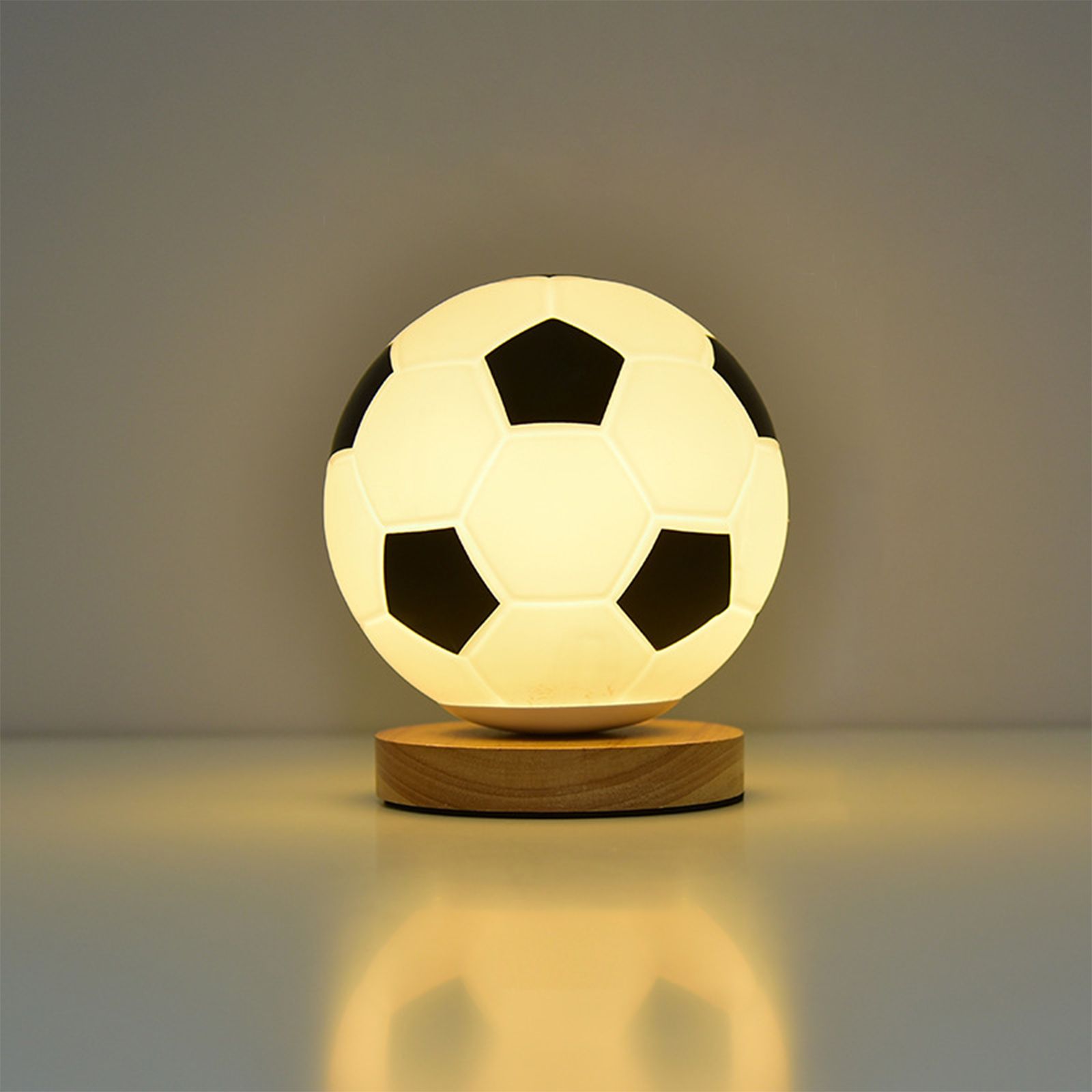 Soccer Remote Control LED Night Light Solid Wood Glass Small Table Lamp Remote Dimming Bedside Bedroom Study Decoration Unique