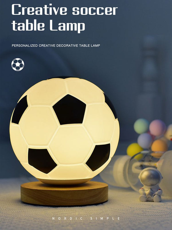Soccer Remote Control LED Night Light Solid Wood Glass Small Table Lamp Remote Dimming Bedside Bedroom Study Decoration Unique