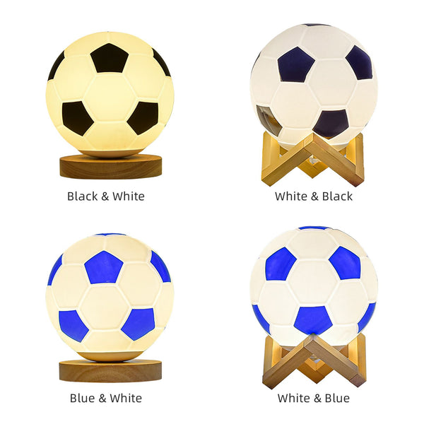 Soccer Remote Control LED Night Light Solid Wood Glass Small Table Lamp Remote Dimming Bedside Bedroom Study Decoration Unique