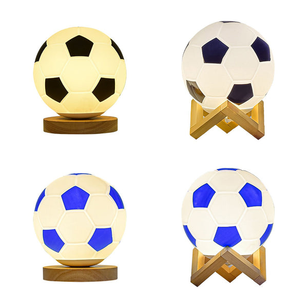 Soccer Remote Control LED Night Light Solid Wood Glass Small Table Lamp Remote Dimming Bedside Bedroom Study Decoration Unique