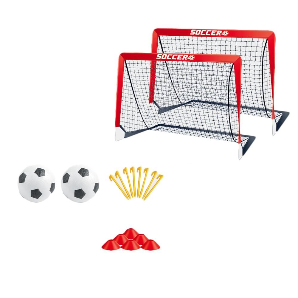 Soccer Goals for Backyard Set Outdoor Sports Games - Red Goal Frame with Black Net Unique