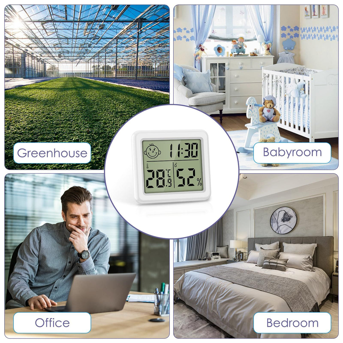 Digital Hygrometer Thermometer,Indoor Thermometer with High Accuracy, Temperature and Humidity Meter with Clock,Indoor Humidity Awezingly