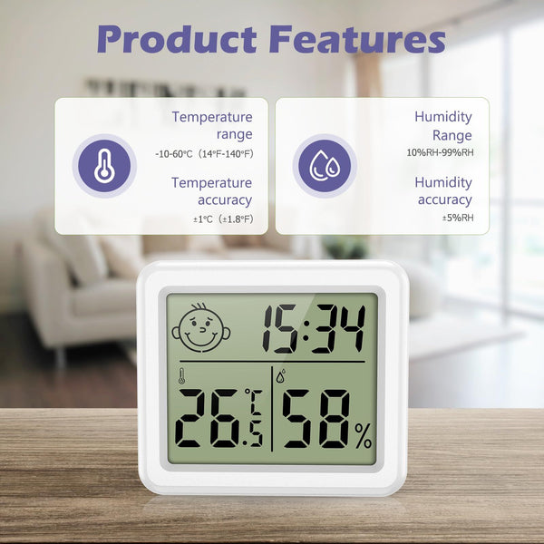 Digital Hygrometer Thermometer,Indoor Thermometer with High Accuracy, Temperature and Humidity Meter with Clock,Indoor Humidity Awezingly