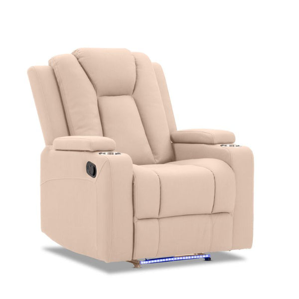 Theatre Electric Recliner Sofa Buckskin Fabric Single Latte Artiss