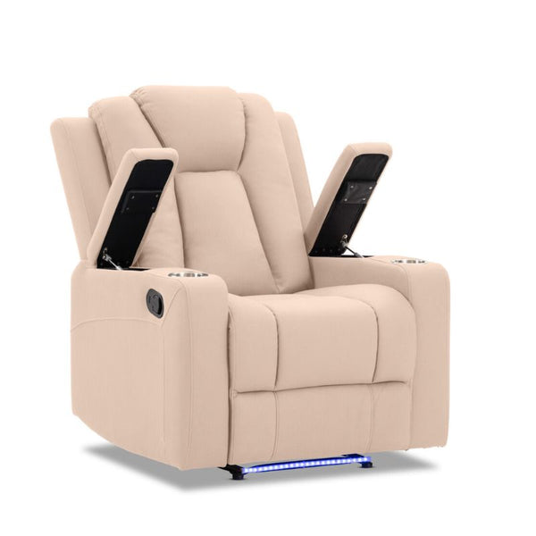 Theatre Electric Recliner Sofa Buckskin Fabric Single Latte Artiss