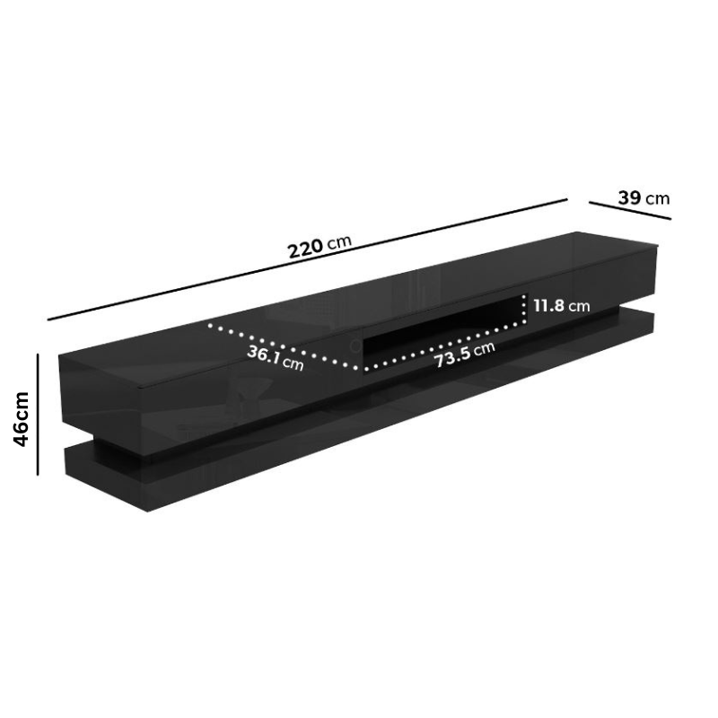 Modern High Gloss LED RGB TV Entertainment Unit with Storage 220cm - Black Does not apply