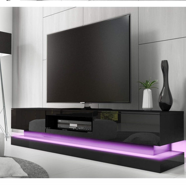 Modern High Gloss LED RGB TV Entertainment Unit with Storage 220cm - Black Does not apply