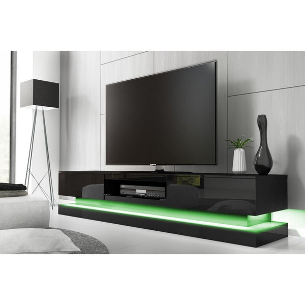 Modern High Gloss LED RGB TV Entertainment Unit with Storage 220cm - Black Does not apply