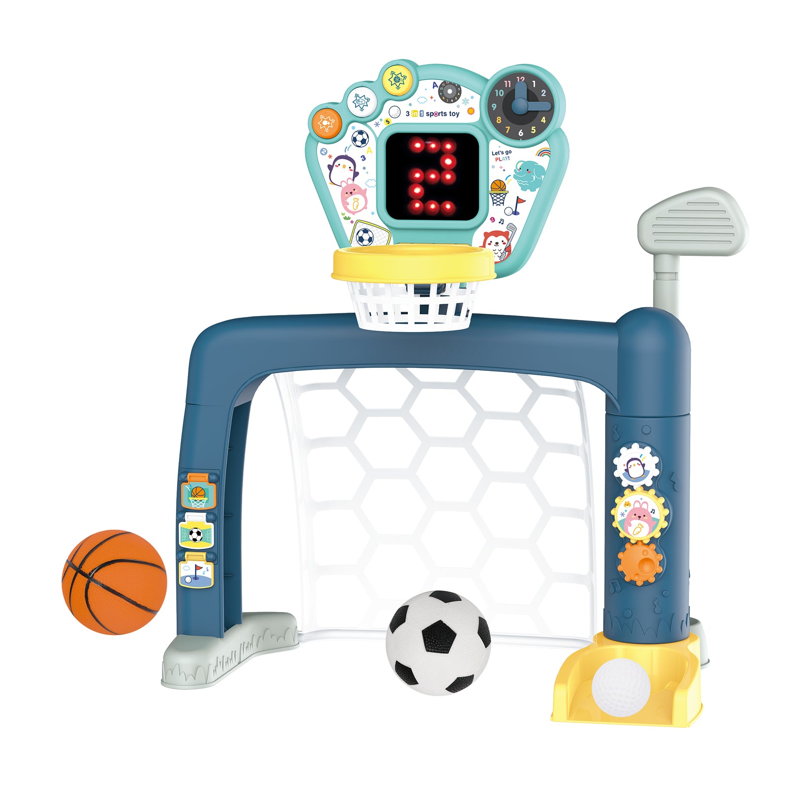 Sports World 3-in-1 Adjustable Indoor basketball, Soccer Goal, and Golf Set Unique