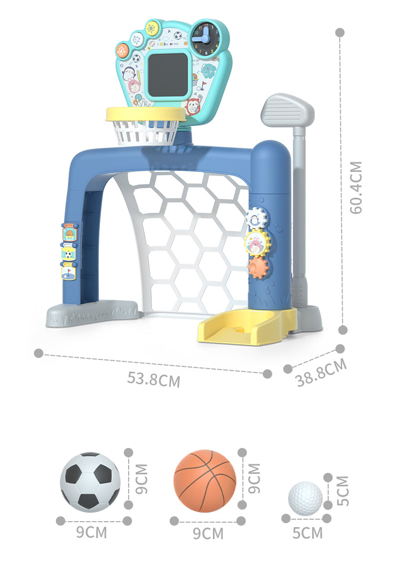 Sports World 3-in-1 Adjustable Indoor basketball, Soccer Goal, and Golf Set Unique
