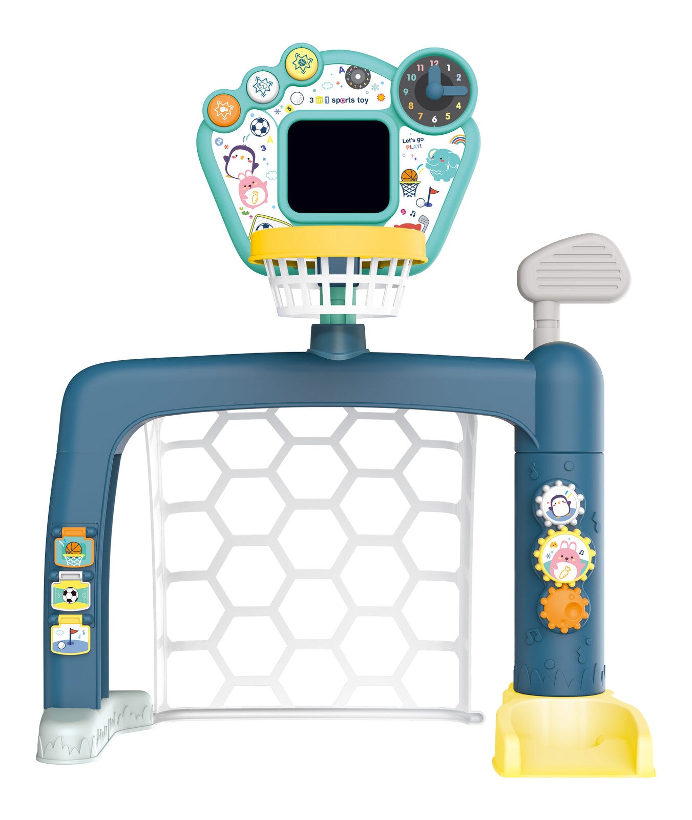 Sports World 3-in-1 Adjustable Indoor basketball, Soccer Goal, and Golf Set Unique