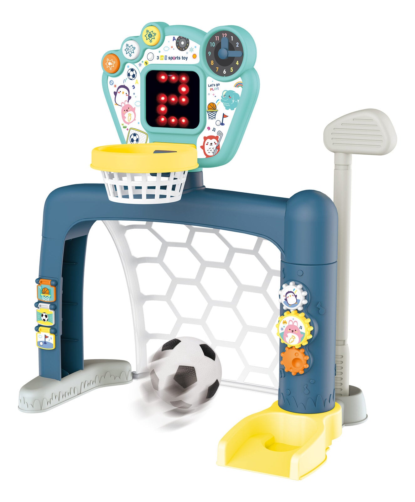 Sports World 3-in-1 Adjustable Indoor basketball, Soccer Goal, and Golf Set Unique