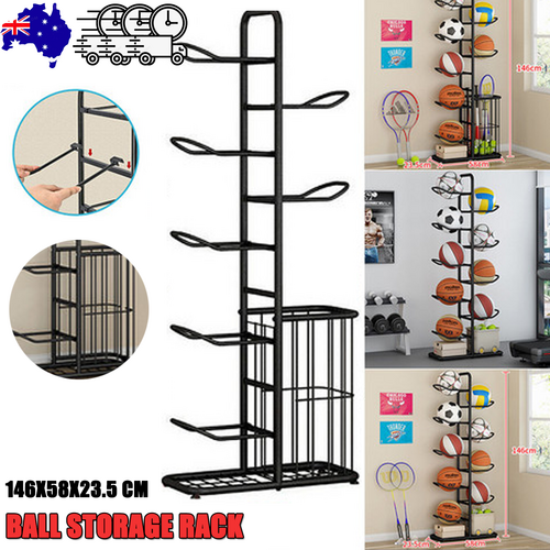 Basketball Soccer Storage Rack Sport Ball Organizer Ball Holder Display Stand With Basket Awezingly