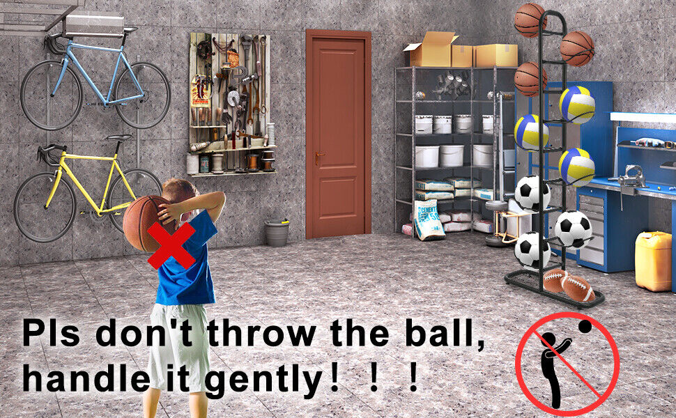 Basketball Soccer Storage Rack Sport Ball Organizer Ball Holder Display Stand With Basket Awezingly
