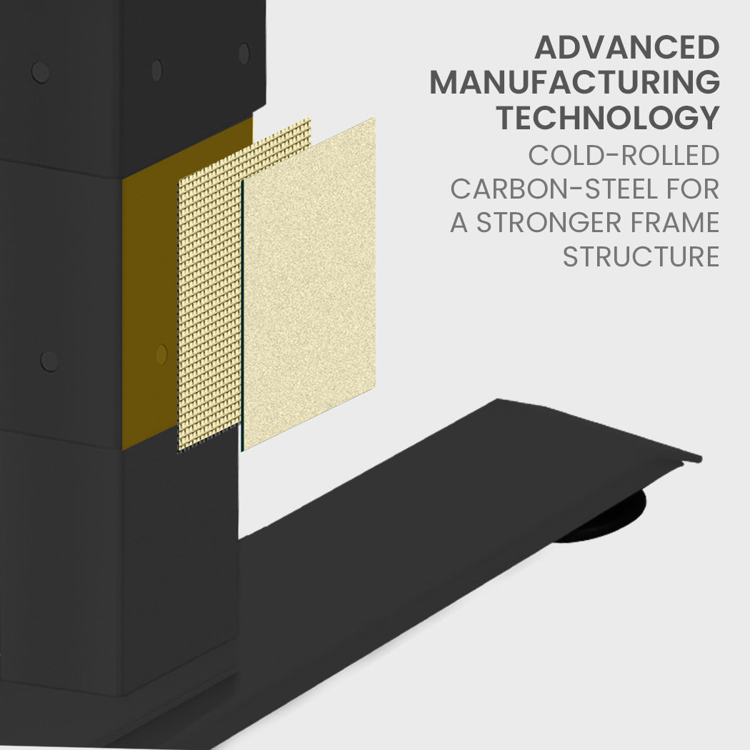 FORTIA 173W x 173W x 75D 3-Motor 120kg Load Adjustable Electric Sit to Stand Up Corner Desk - Walnut/Black Frame Fortia