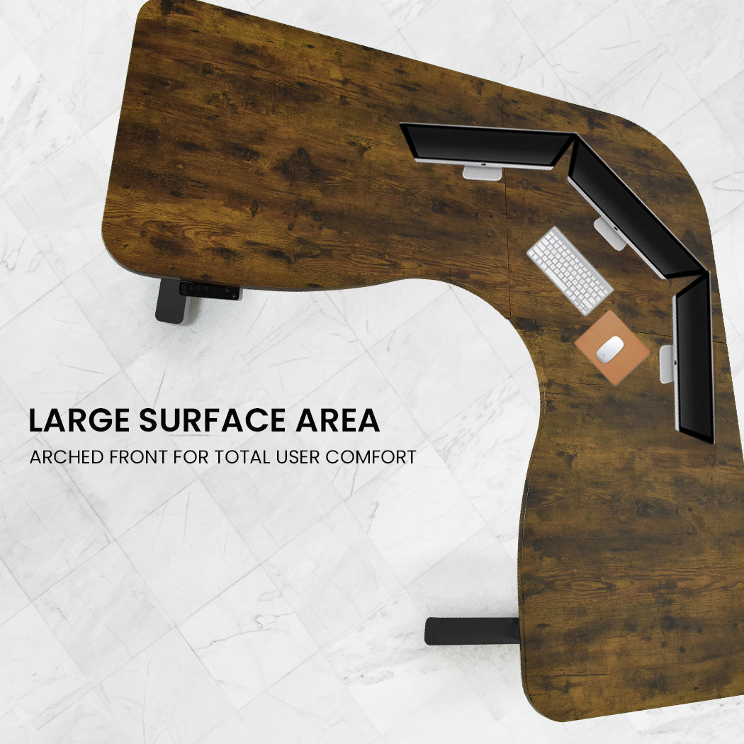 FORTIA 173W x 173W x 75D 3-Motor 120kg Load Adjustable Electric Sit to Stand Up Corner Desk - Walnut/Black Frame Fortia