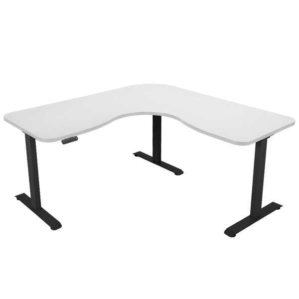 FORTIA 173W x 173W x 75D 3-Motor 120kg Load Adjustable Electric Sit to Stand Up Corner Desk - White/Black Frame Fortia