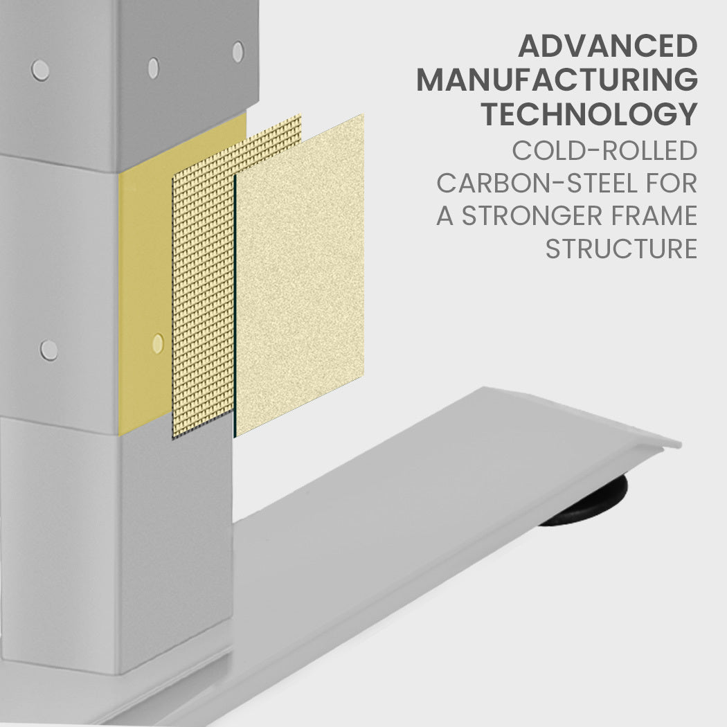 FORTIA 173W x 173W x 75D 3-Motor 120kg Load Adjustable Electric Sit to Stand Up Corner Desk - White/Silver Frame Fortia