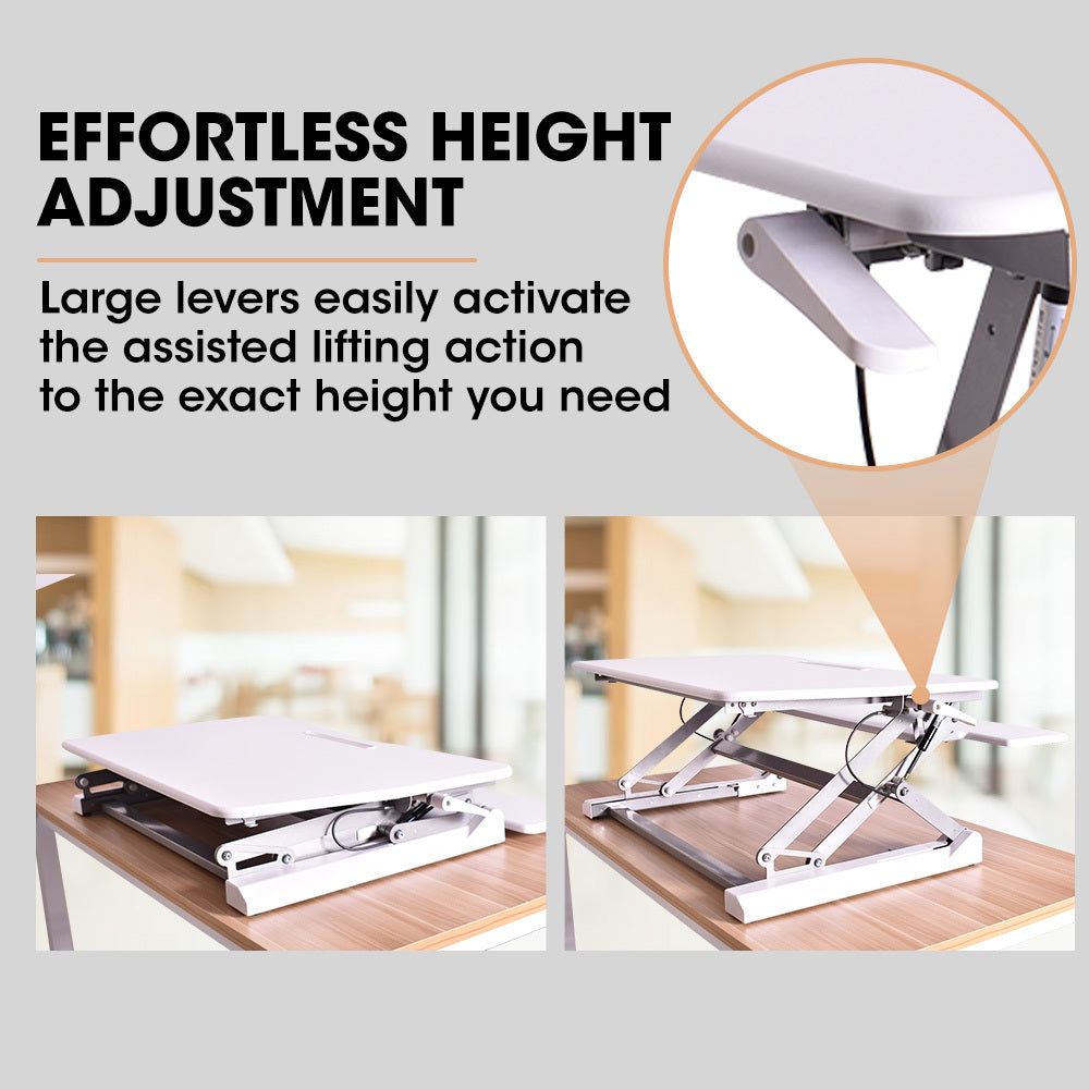 FORTIA Desk Riser 90cm Wide Adjustable Sit to Stand, for Dual Monitor, Keyboard, Laptop, White Fortia