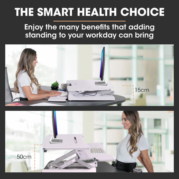 FORTIA Desk Riser 90cm Wide Adjustable Sit to Stand, for Dual Monitor, Keyboard, Laptop, White Fortia