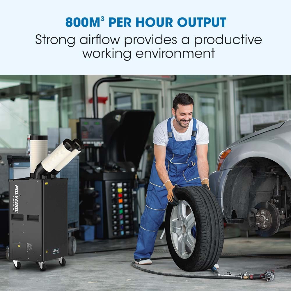 POLYCOOL 4.5kW Portable Industrial Spot Cooler, with Twin Cooling Ducts, 15A Plug Polycool