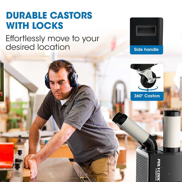 POLYCOOL 4.5kW Portable Industrial Spot Cooler, with Twin Cooling Ducts, 15A Plug Polycool