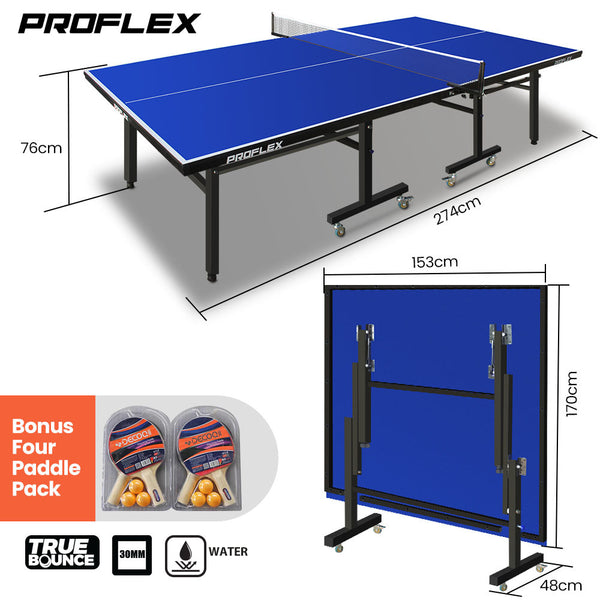 Proflex Table Tennis Table, with 4 Player Ping Pong Paddle and Pingpong Ball Pack Awezingly
