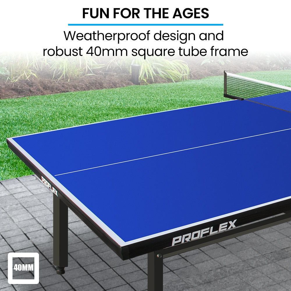 Proflex Premium Outdoor Table Tennis Table, with 4 Player Ping Pong Paddle and Pingpong Ball Pack Awezingly