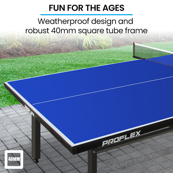 Proflex Premium Outdoor Table Tennis Table, with 4 Player Ping Pong Paddle and Pingpong Ball Pack Awezingly