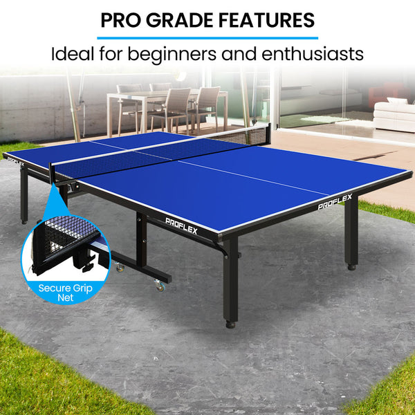 Proflex Premium Outdoor Table Tennis Table, with 4 Player Ping Pong Paddle and Pingpong Ball Pack Awezingly