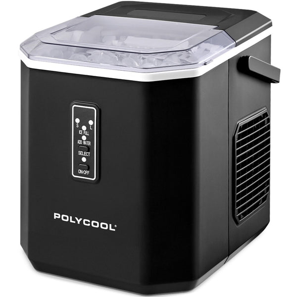POLYCOOL Portable Ice Maker Machine, Automatic, 12kg/day,  Auto Clean, with Scoop and Removable Basket, Black Polycool