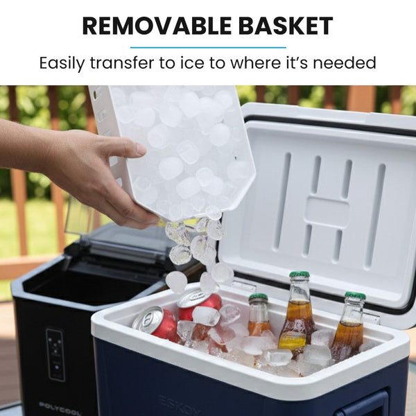 POLYCOOL Portable Ice Maker Machine, Automatic, 12kg/day,  Auto Clean, with Scoop and Removable Basket, Black Polycool