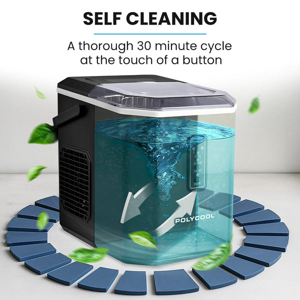 POLYCOOL Portable Ice Maker Machine, Automatic, 12kg/day,  Auto Clean, with Scoop and Removable Basket, Black Polycool