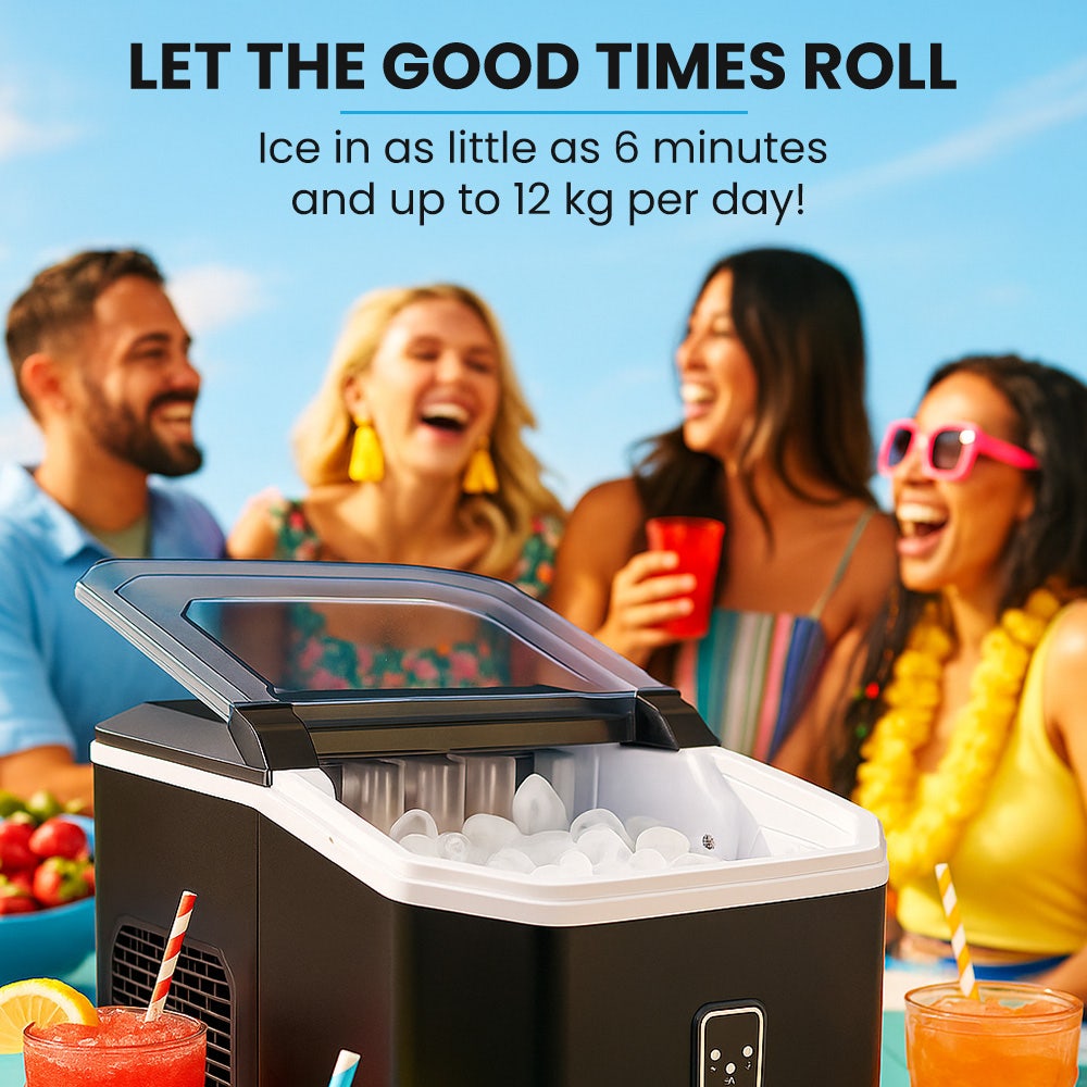 POLYCOOL Portable Ice Maker Machine, Automatic, 12kg/day,  Auto Clean, with Scoop and Removable Basket, Black Polycool