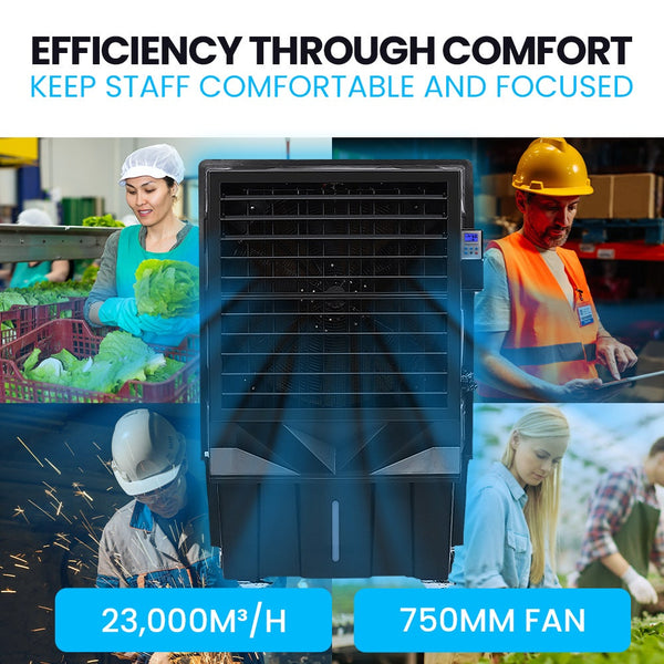 POLYCOOL 130L 750W Evaporative Air Cooler, Commercial Industrial Grade, Remote Control, Purifier, Fan Polycool