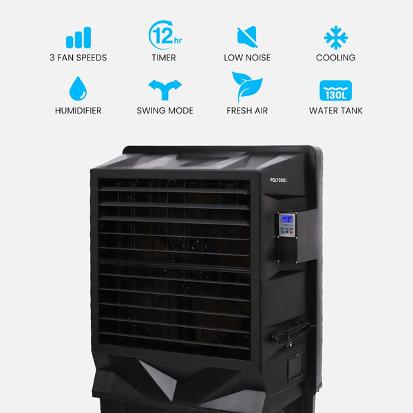 POLYCOOL 130L 750W Evaporative Air Cooler, Commercial Industrial Grade, Remote Control, Purifier, Fan Polycool