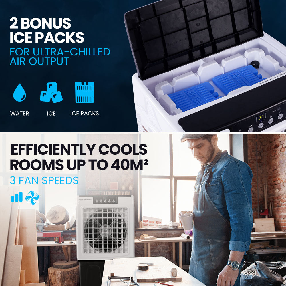 POLYCOOL 30L Evaporative Air Cooler Portable Industrial Fan, Purifier, Humidifier, Remote Control Polycool
