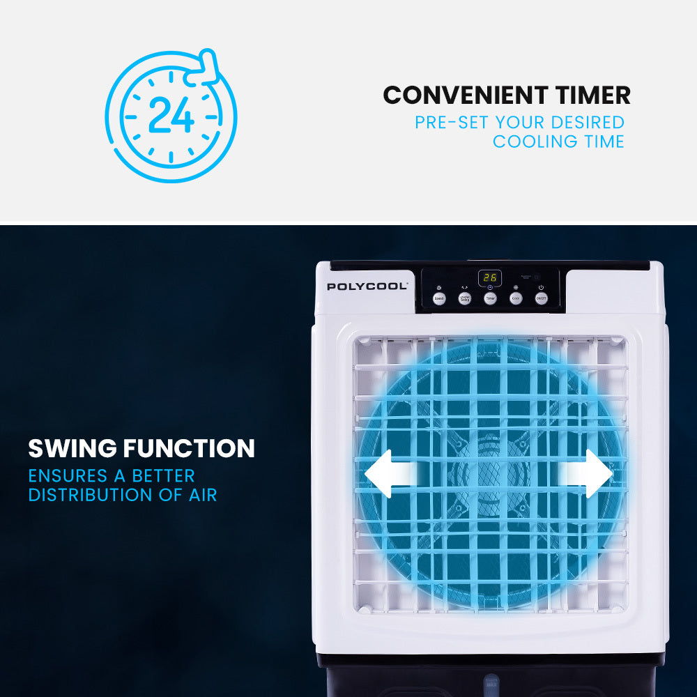 POLYCOOL 30L Evaporative Air Cooler Portable Industrial Fan, Purifier, Humidifier, Remote Control Polycool
