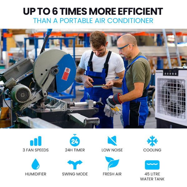 POLYCOOL 45L 125W Evaporative Air Cooler Portable Industrial Fan, Purifier, Humidifier, Remote Control Polycool
